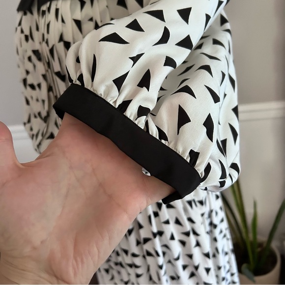 Vintage 80s Black & White Dress Geometric Nipon Boutique 100% Silk Size Medium - Picture 9 of 11